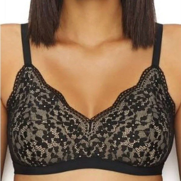 Warner's Lace Escape Bralette Style-RP3391U Deep Black Over Nude - Size 2XL - Picture 1 of 9